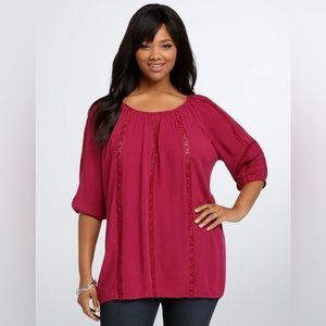 TORRID CROCHET INSETS PEASANT BLOUSE
